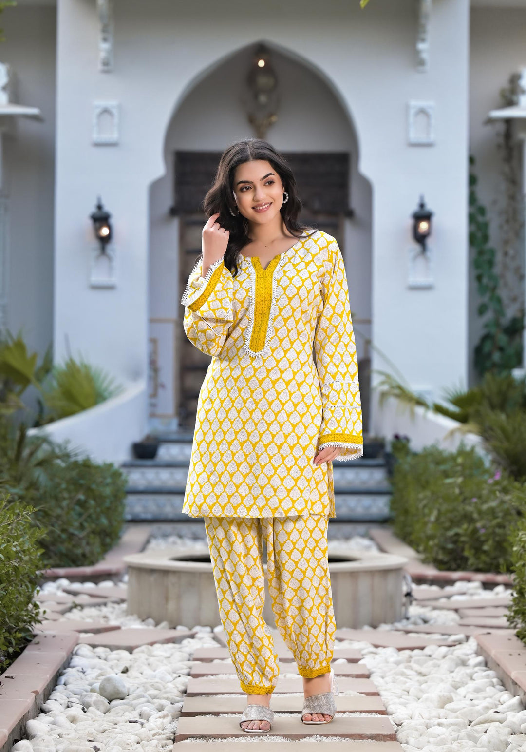 Yellow-Rayon-Floral-Print-2-Piece-Kurta-Set