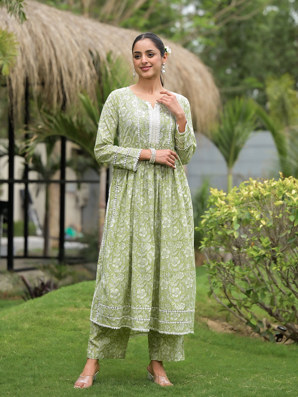 Green-Cotton-Floral-Print-Nyra-Cut-2-Piece-Kurta-Set