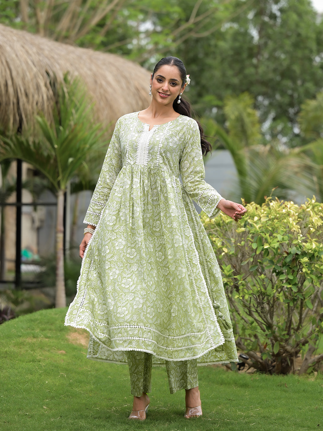 Green-Cotton-Floral-Print-Nyra-Cut-2-Piece-Kurta-Set