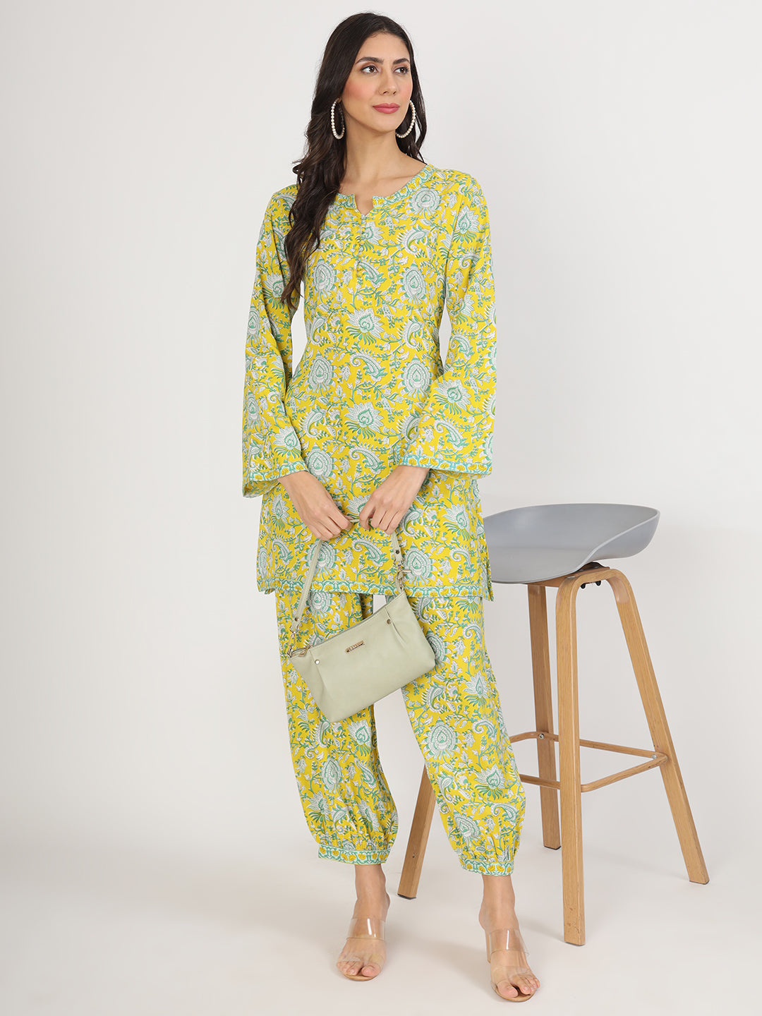 Mustard-Rayon-Floral-Print-Co-Ord-Set