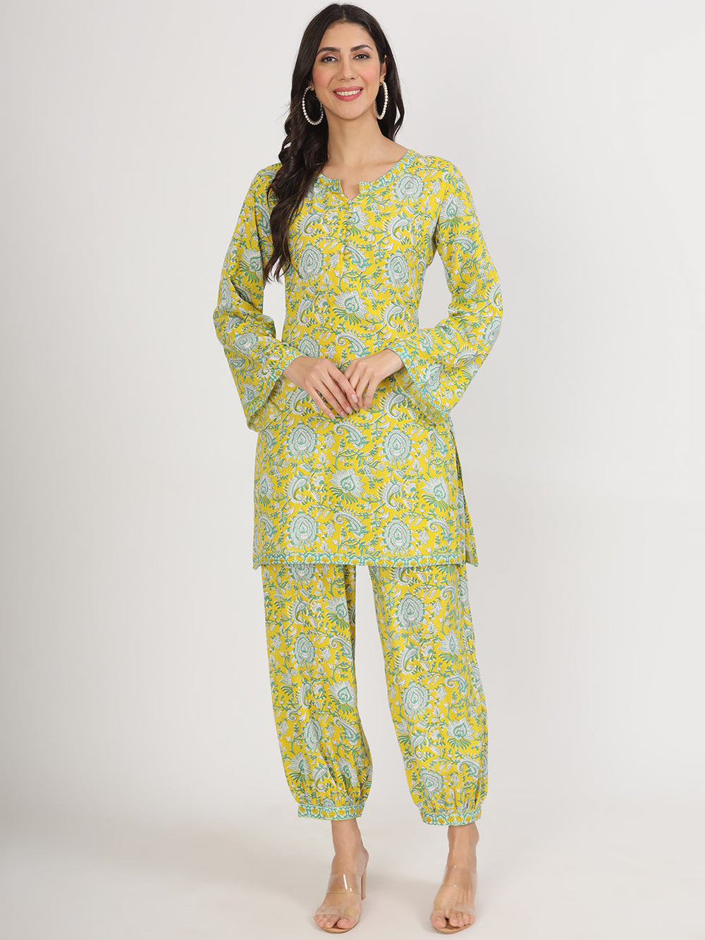 Mustard-Rayon-Floral-Print-Co-Ord-Set
