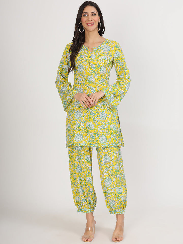 Mustard-Rayon-Floral-Print-Co-Ord-Set