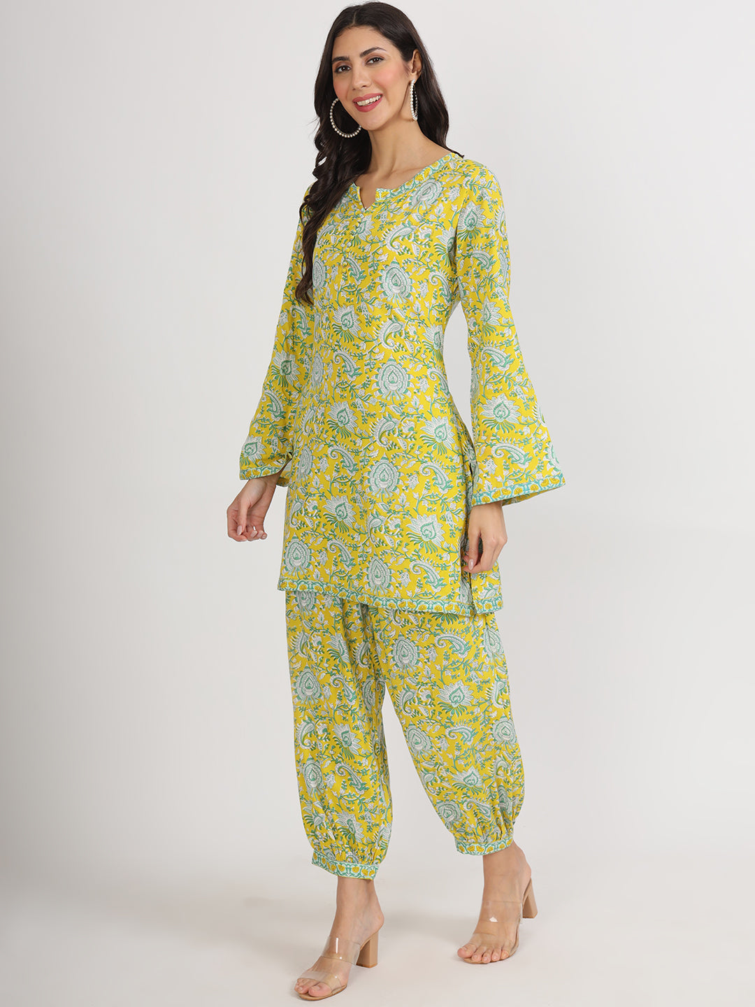 Mustard-Rayon-Floral-Print-Co-Ord-Set