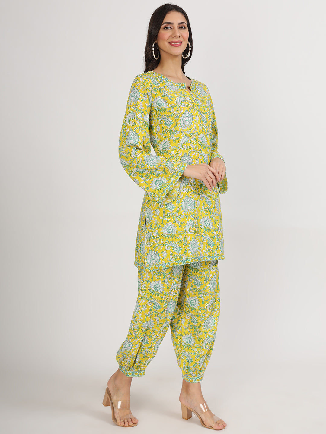 Mustard-Rayon-Floral-Print-Co-Ord-Set