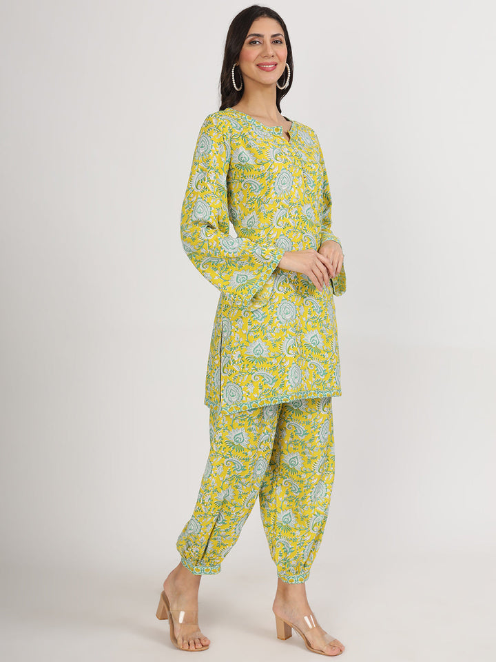 Mustard-Rayon-Floral-Print-Co-Ord-Set