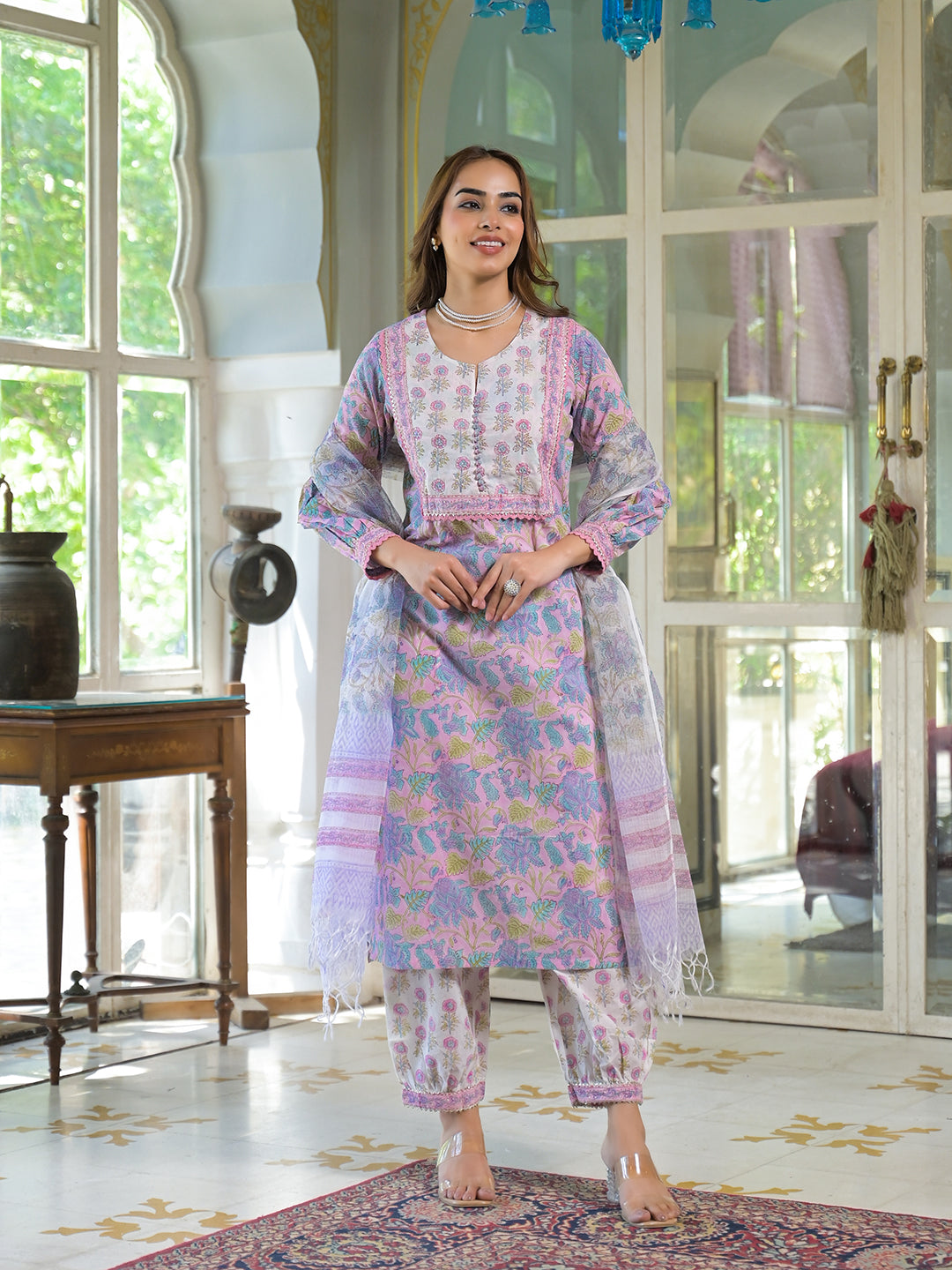 Pink-Cotton-Block-Print-Harem-Pant-Kurta-Set