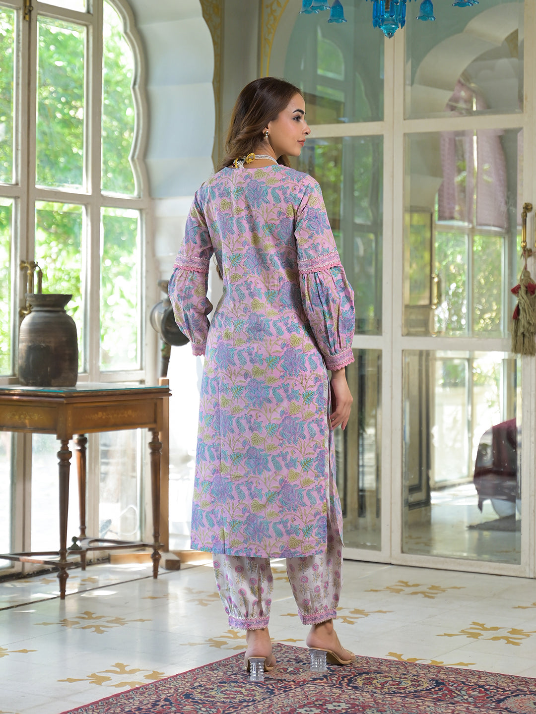 Pink-Cotton-Block-Print-Harem-Pant-Kurta-Set