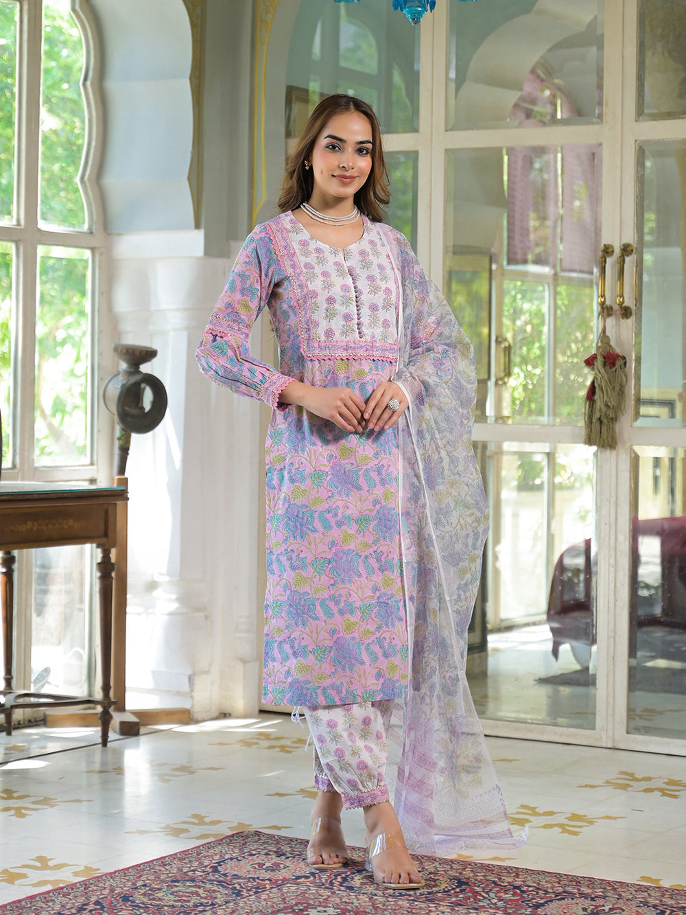 Pink-Cotton-Block-Print-Harem-Pant-Kurta-Set