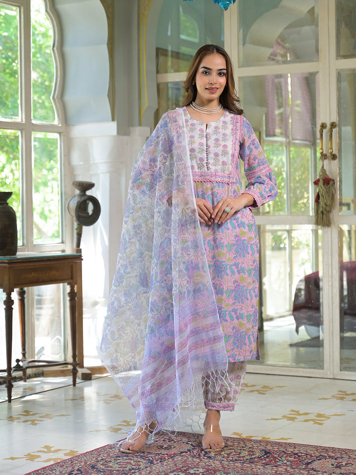 Pink-Cotton-Block-Print-Harem-Pant-Kurta-Set