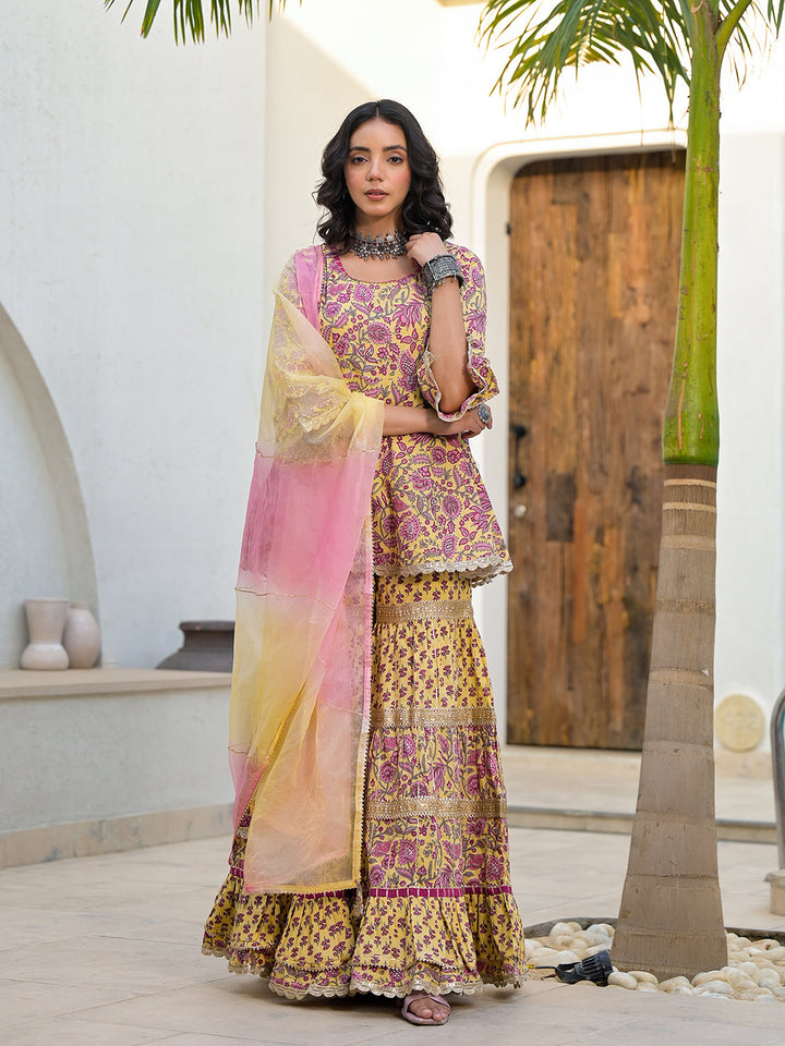 Yellow-Cotton-Floral-Print-Sharara-Set