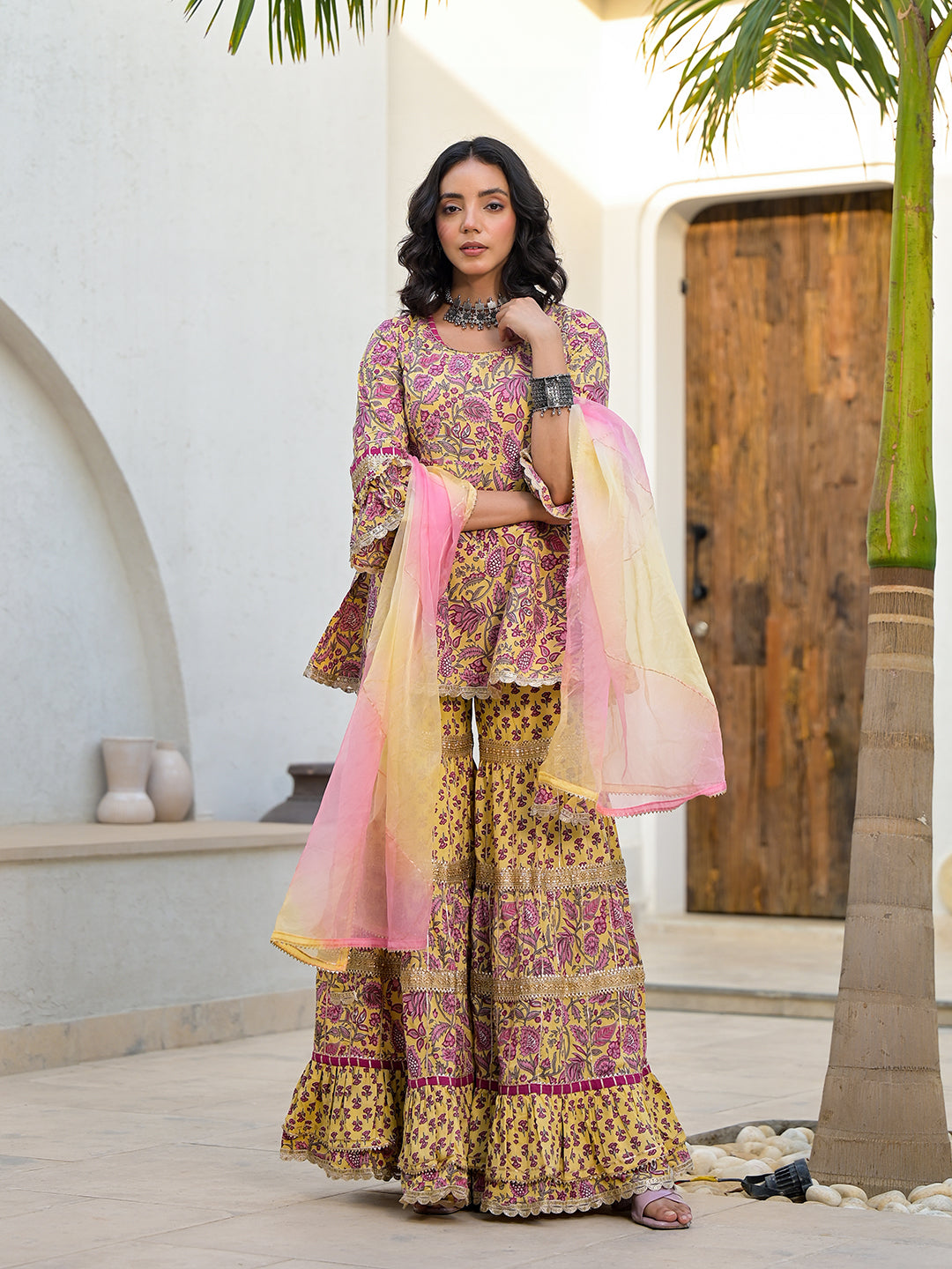 Yellow-Cotton-Floral-Print-Sharara-Set
