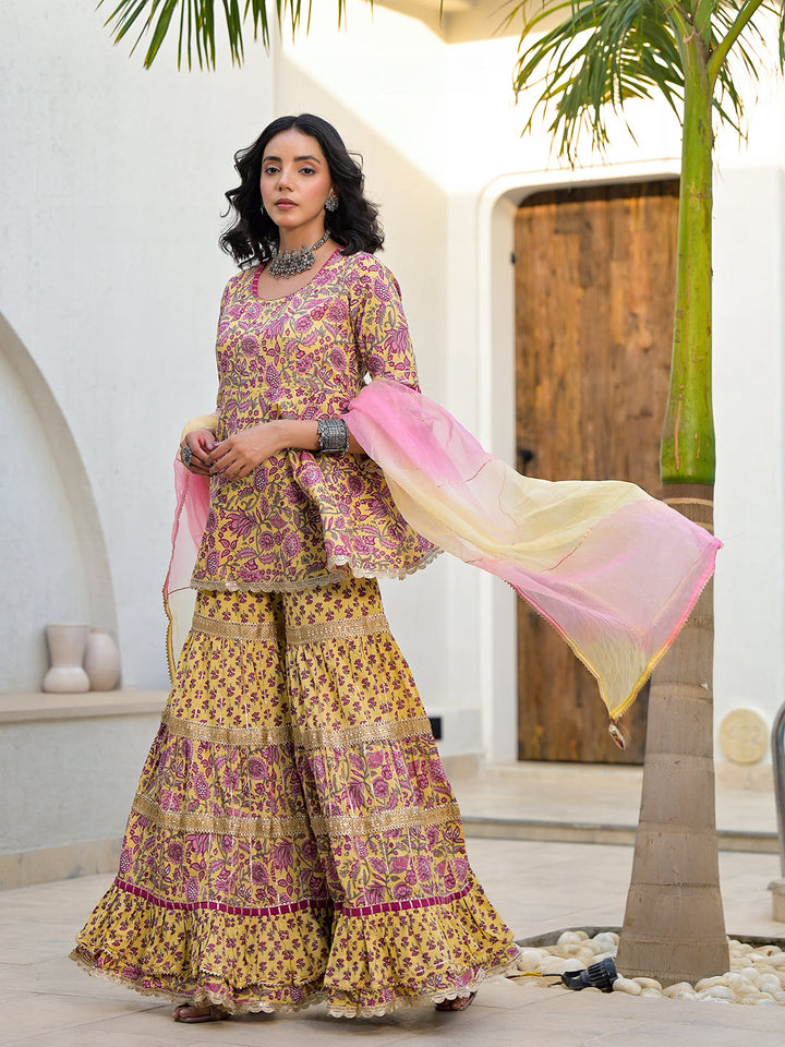 Yellow-Cotton-Floral-Print-Sharara-Set