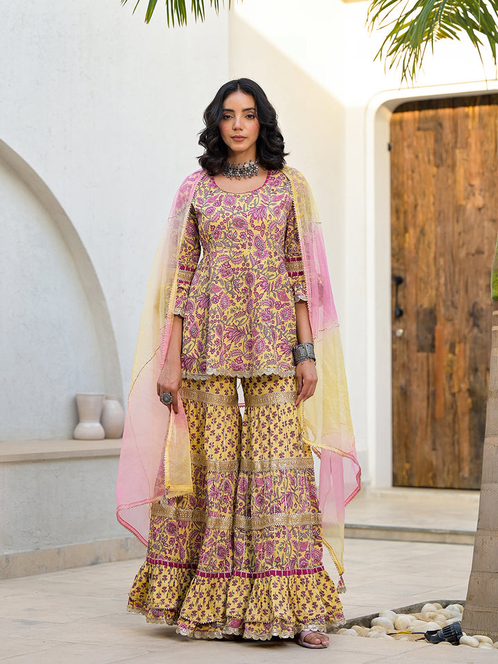 Yellow-Cotton-Floral-Print-Sharara-Set
