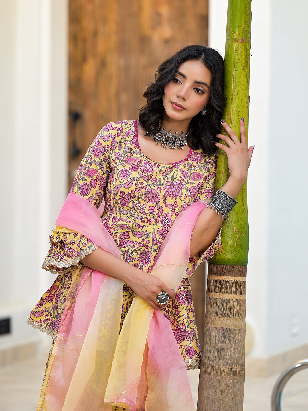Yellow-Cotton-Floral-Print-Sharara-Set