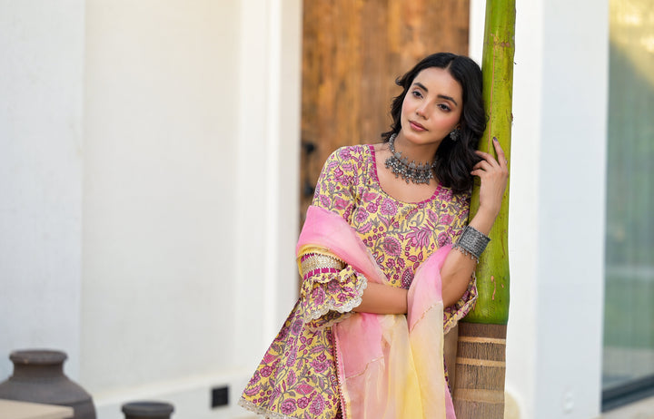 Yellow-Cotton-Floral-Print-Sharara-Set