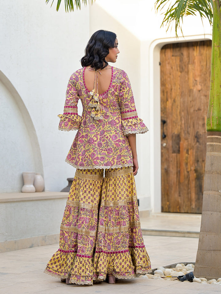 Yellow-Cotton-Floral-Print-Sharara-Set
