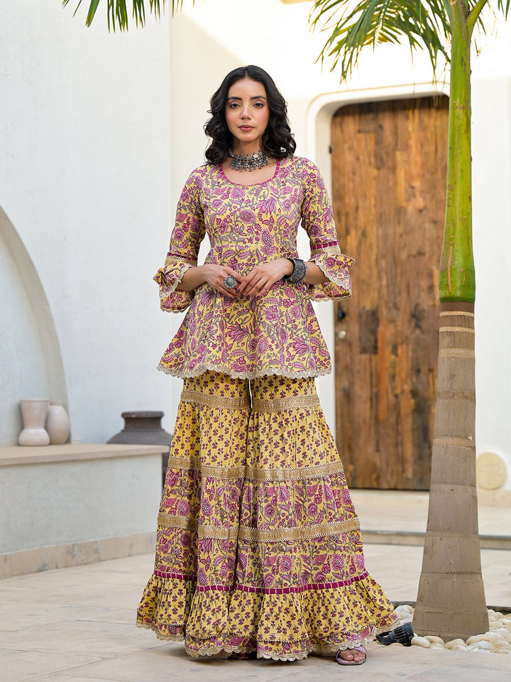 Yellow-Cotton-Floral-Print-Sharara-Set