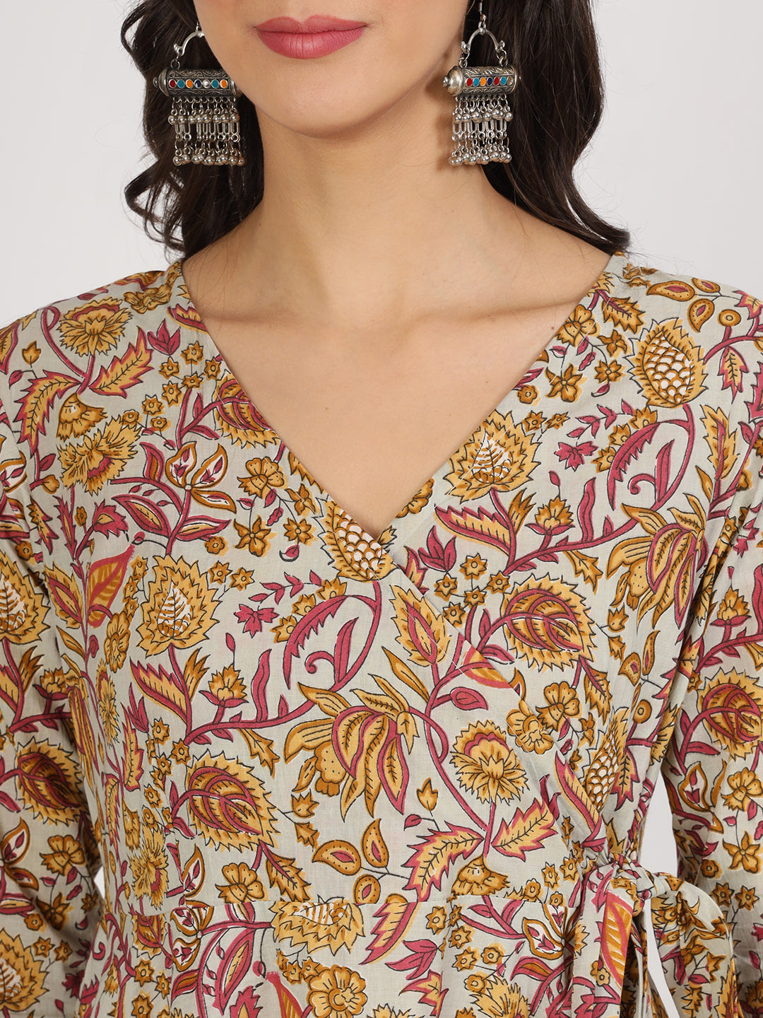 Green-Cotton-Floral-Print-Angrakha-2-Piece-Kurta-Set