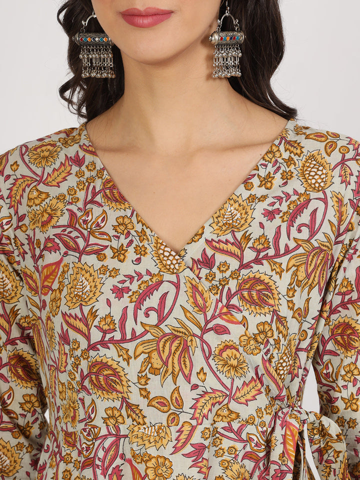 Green-Cotton-Floral-Print-Angrakha-2-Piece-Kurta-Set