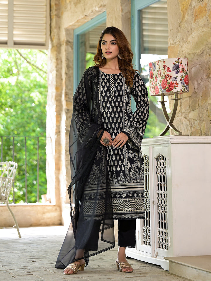 Black-Cotton-Straight-Fit-3-Piece-Kurta-Set