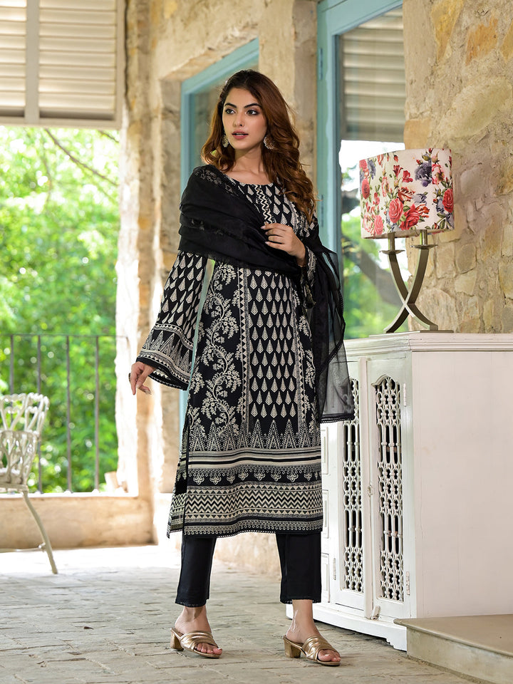 Black-Cotton-Straight-Fit-3-Piece-Kurta-Set