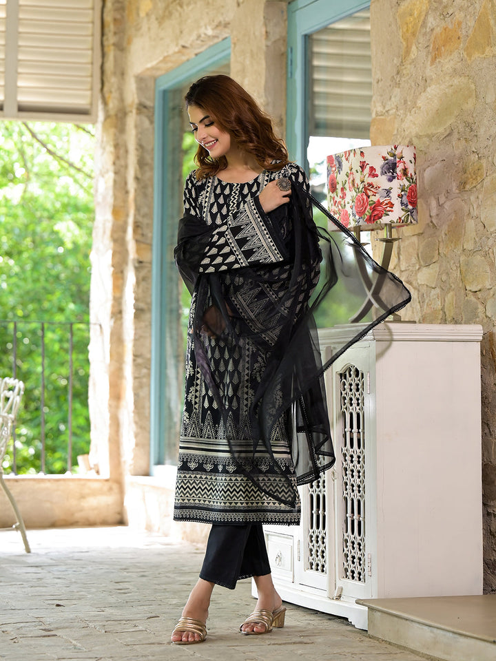 Black-Cotton-Straight-Fit-3-Piece-Kurta-Set