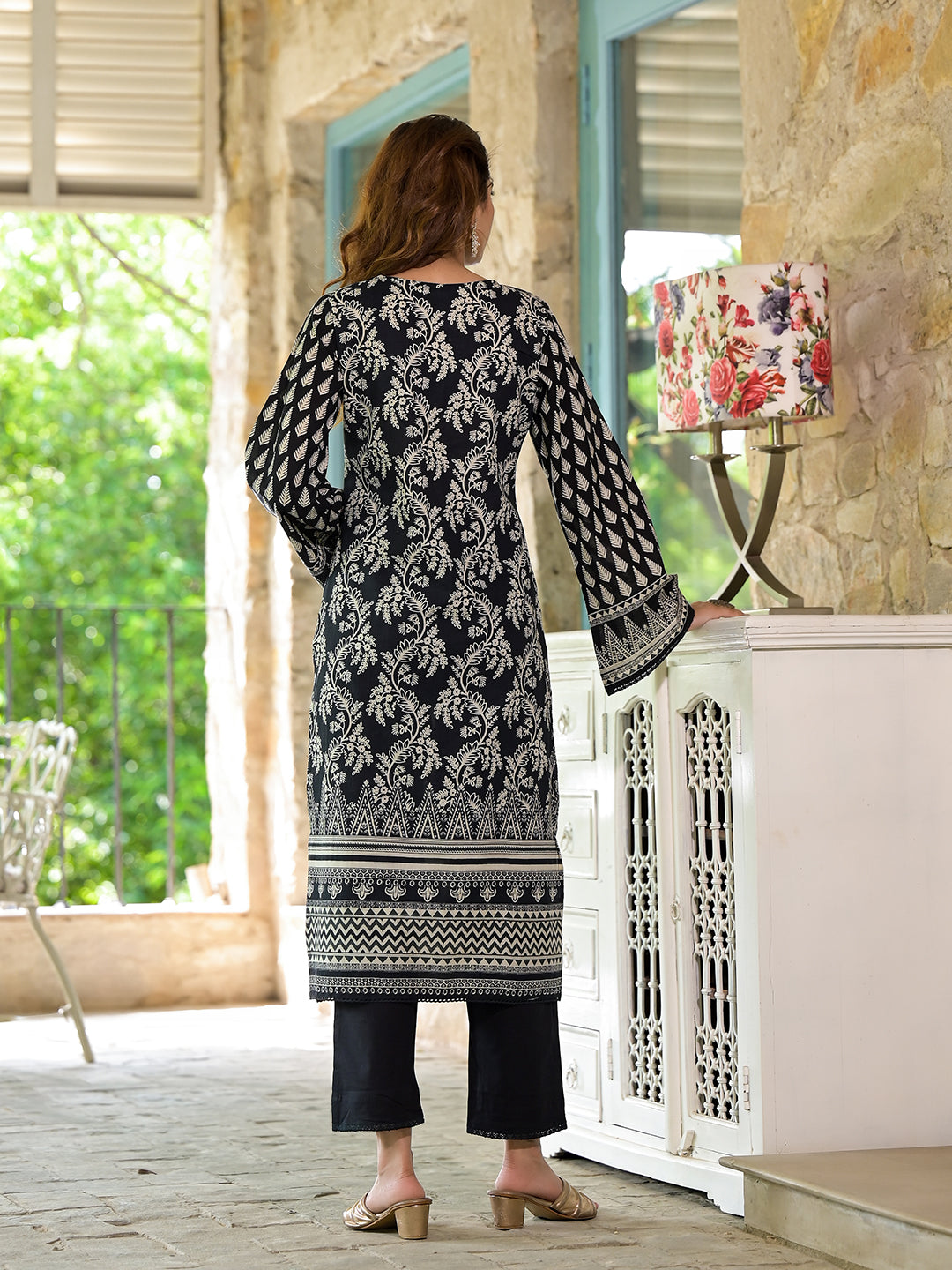 Black-Cotton-Straight-Fit-3-Piece-Kurta-Set