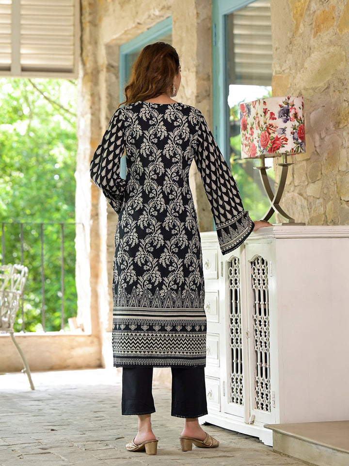 Black-Cotton-Straight-Fit-3-Piece-Kurta-Set