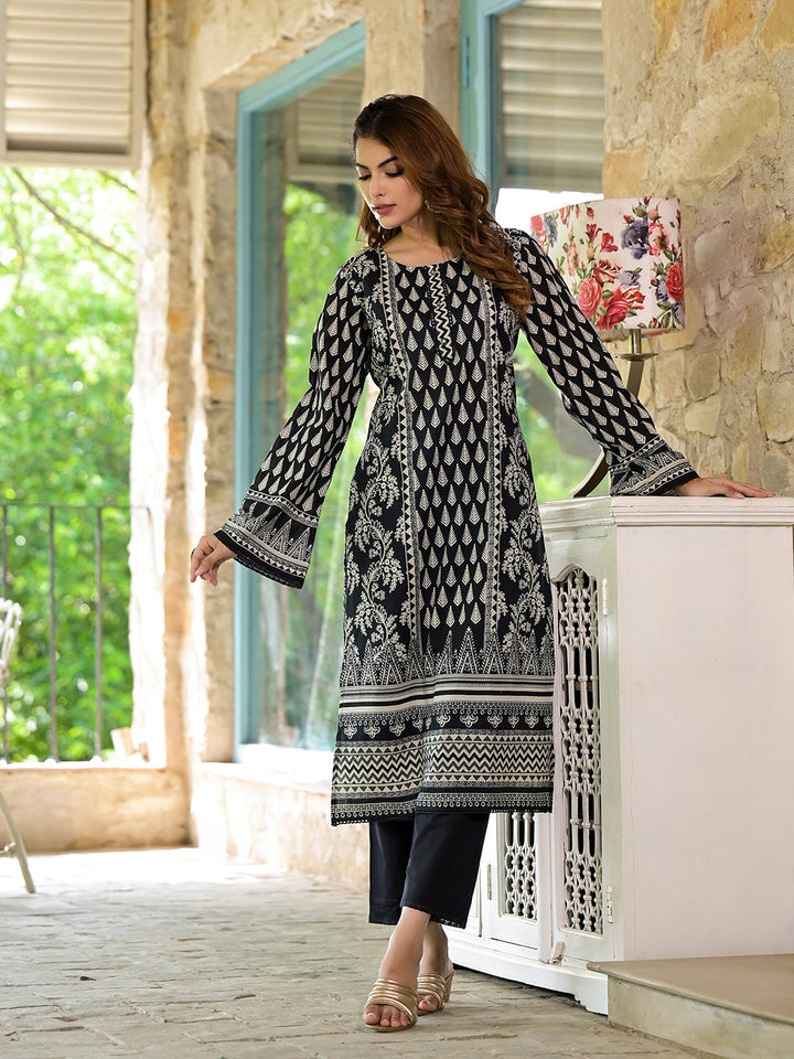 Black-Cotton-Straight-Fit-3-Piece-Kurta-Set