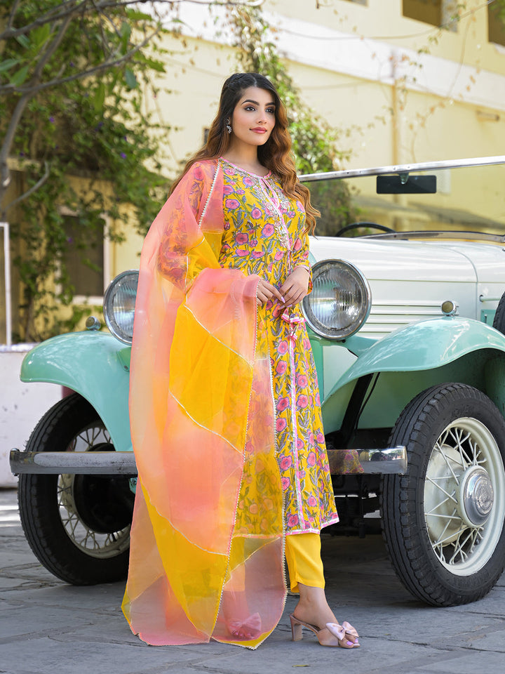 Yellow-Muslin-Floral-Anarkali-Kurta-Set-With-Dupatta