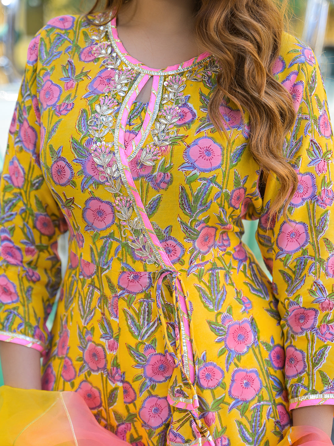 Yellow-Muslin-Floral-Anarkali-Kurta-Set-With-Dupatta