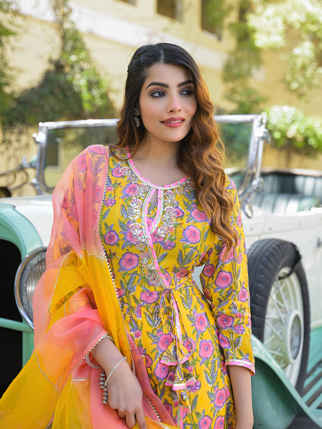 Yellow-Muslin-Floral-Anarkali-Kurta-Set-With-Dupatta