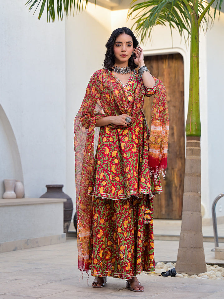 Maroon-Cotton-Floral-Printed-Angarkha-Sharara-Set