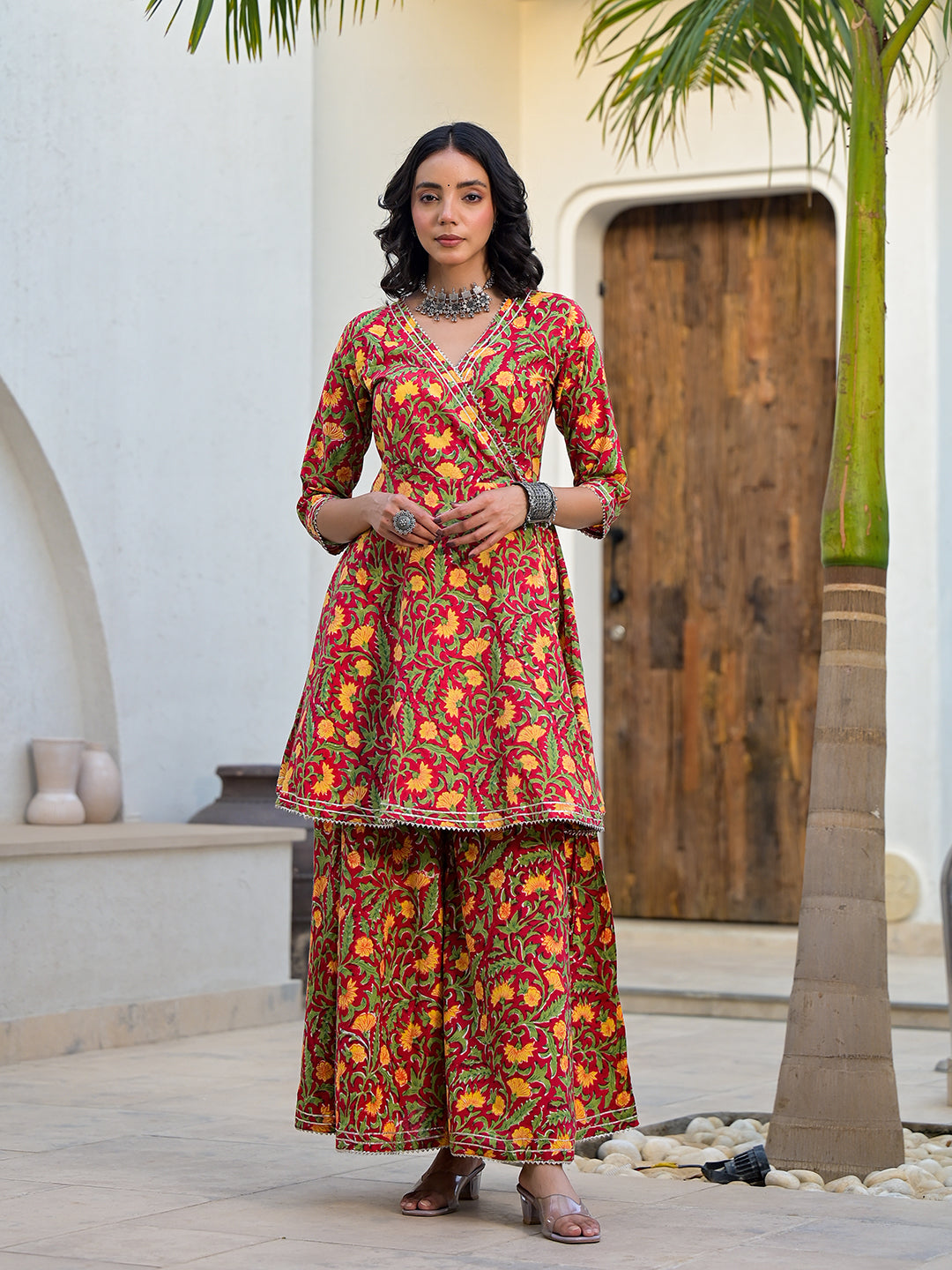 Maroon-Cotton-Floral-Printed-Angarkha-Sharara-Set