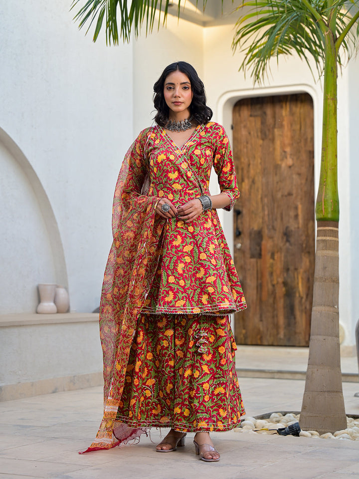 Maroon-Cotton-Floral-Printed-Angarkha-Sharara-Set