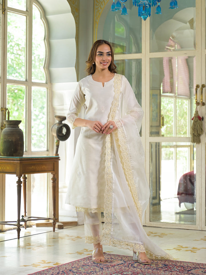 Cream-Chanderi-Solid-3-Piece-Kurta-Set