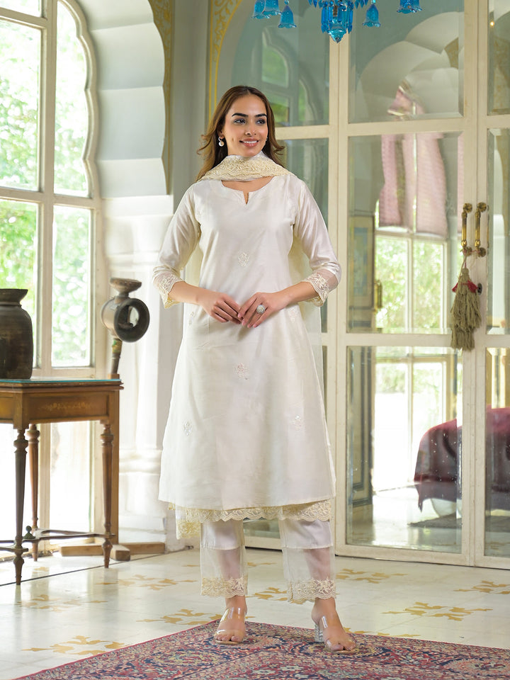 Cream-Chanderi-Solid-3-Piece-Kurta-Set