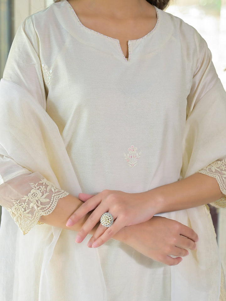 Cream-Chanderi-Solid-3-Piece-Kurta-Set