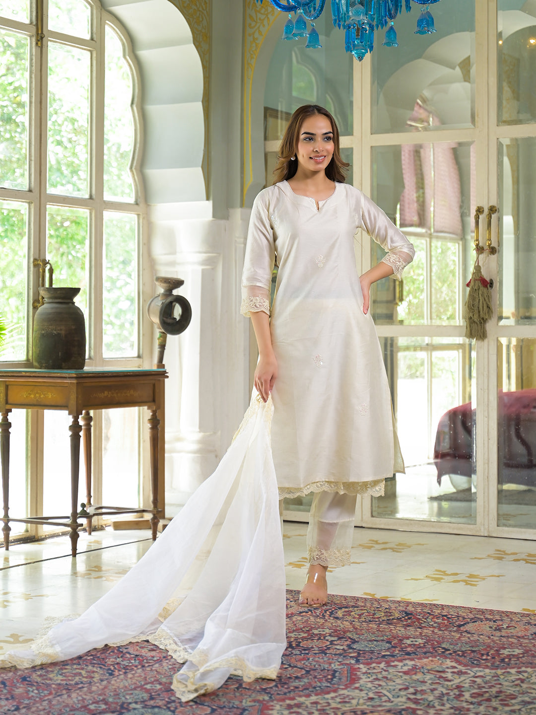 Cream-Chanderi-Solid-3-Piece-Kurta-Set