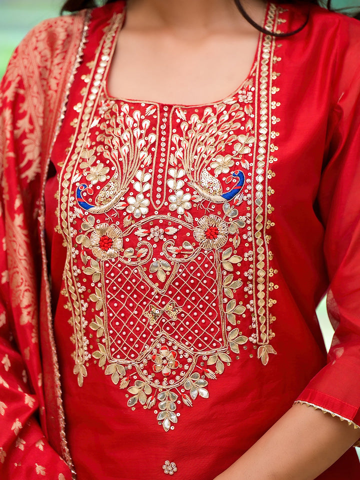 Red-Chanderi-Silk-Embroidered-3-Piece-Kurta-Set