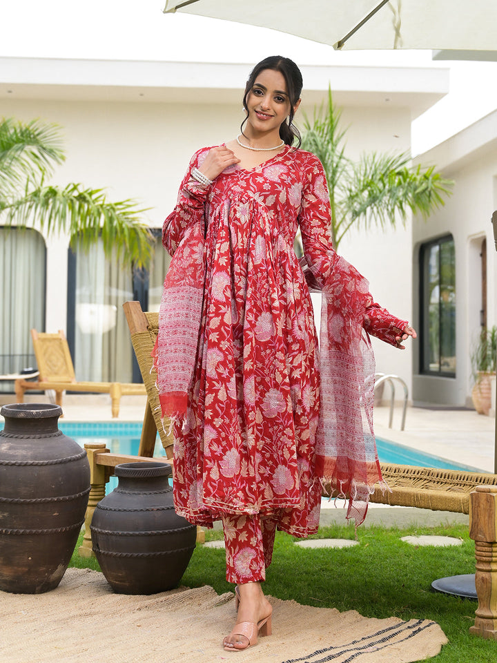 Red-Cotton-Floral-Printed-Alia-Cut-3-Piece-Kurta-Set