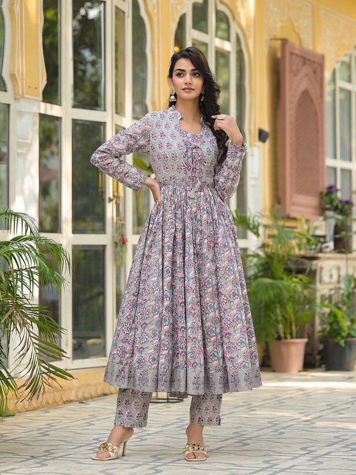 Grey-Cotton-Floral-Print-3-Piece-Anarkali-Set