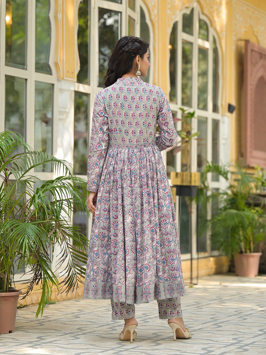 Grey-Cotton-Floral-Print-3-Piece-Anarkali-Set