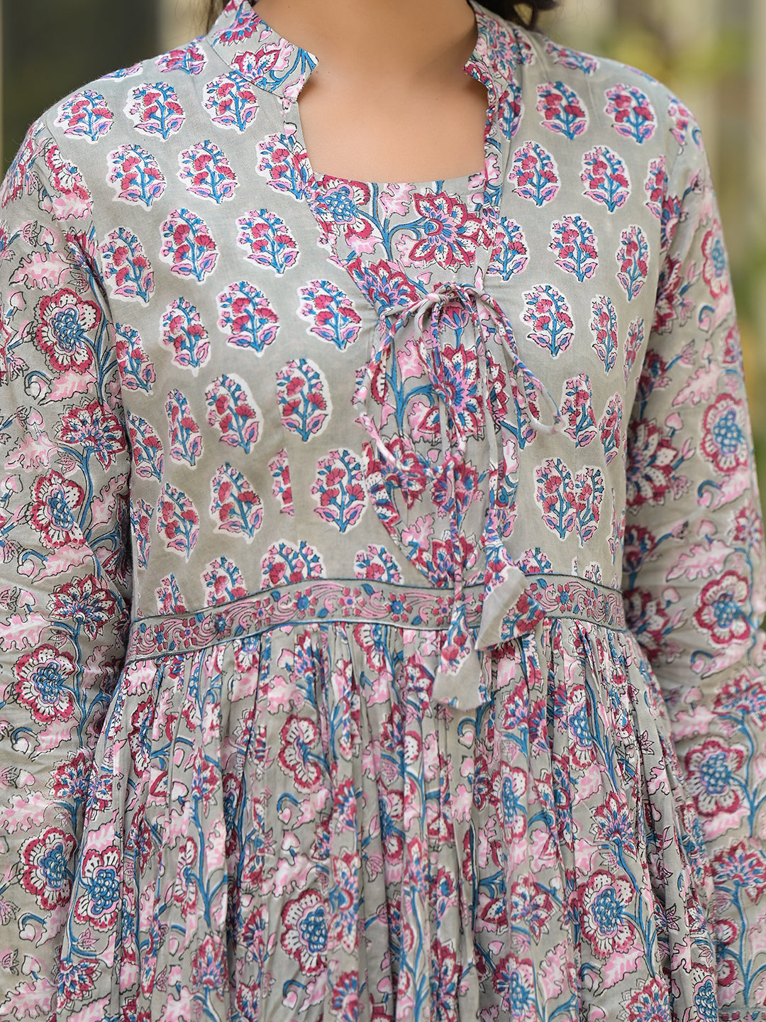 Grey-Cotton-Floral-Print-3-Piece-Anarkali-Set