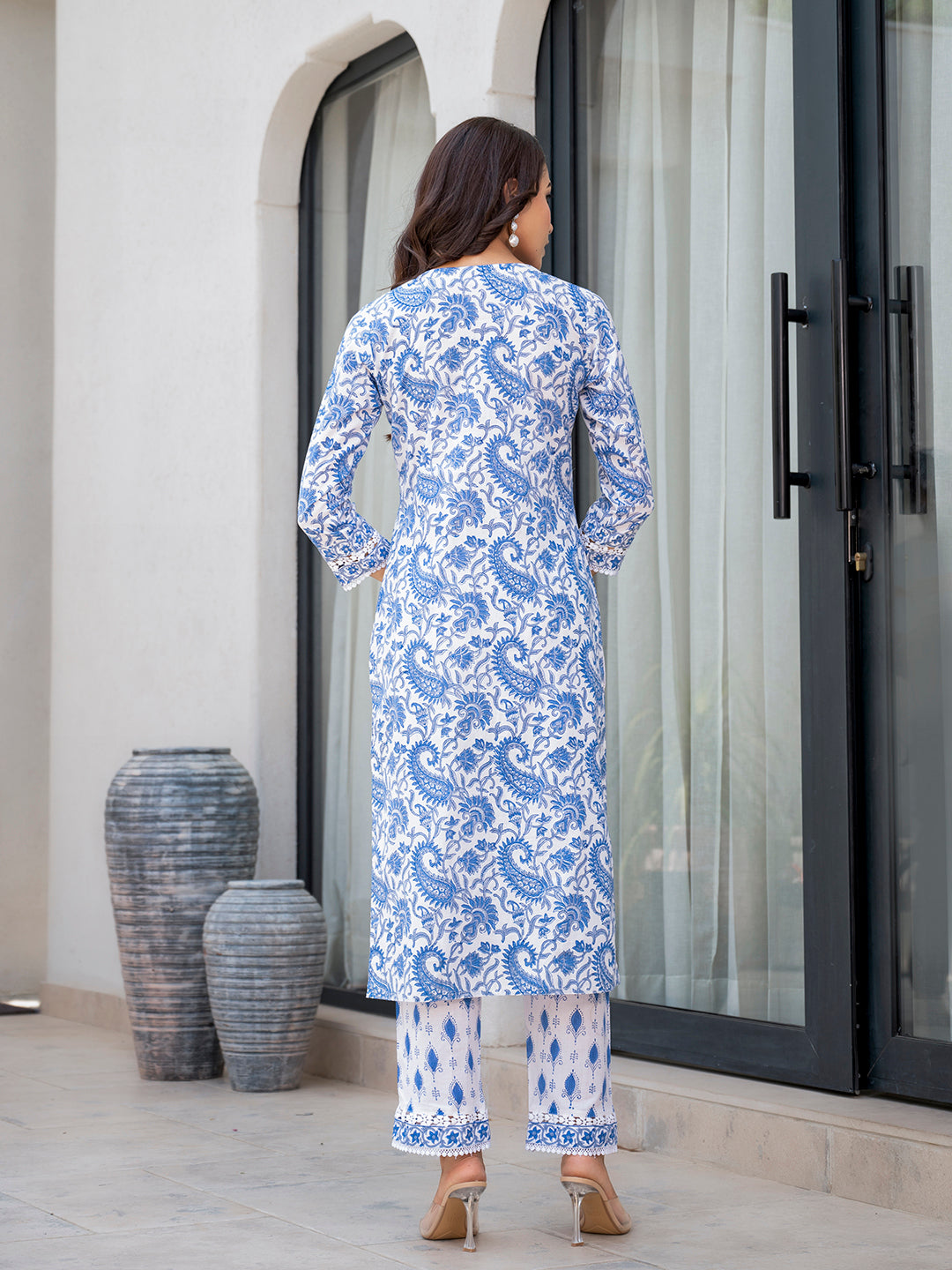 Sky-Blue-Cotton-Handblock-Floral-Print-3-Piece-Kurta-Set