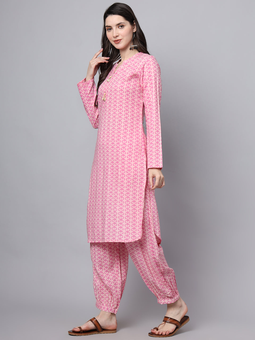 Pink-Rayon-Floral-Print-Fabric-Staright-Co-Ord-Set