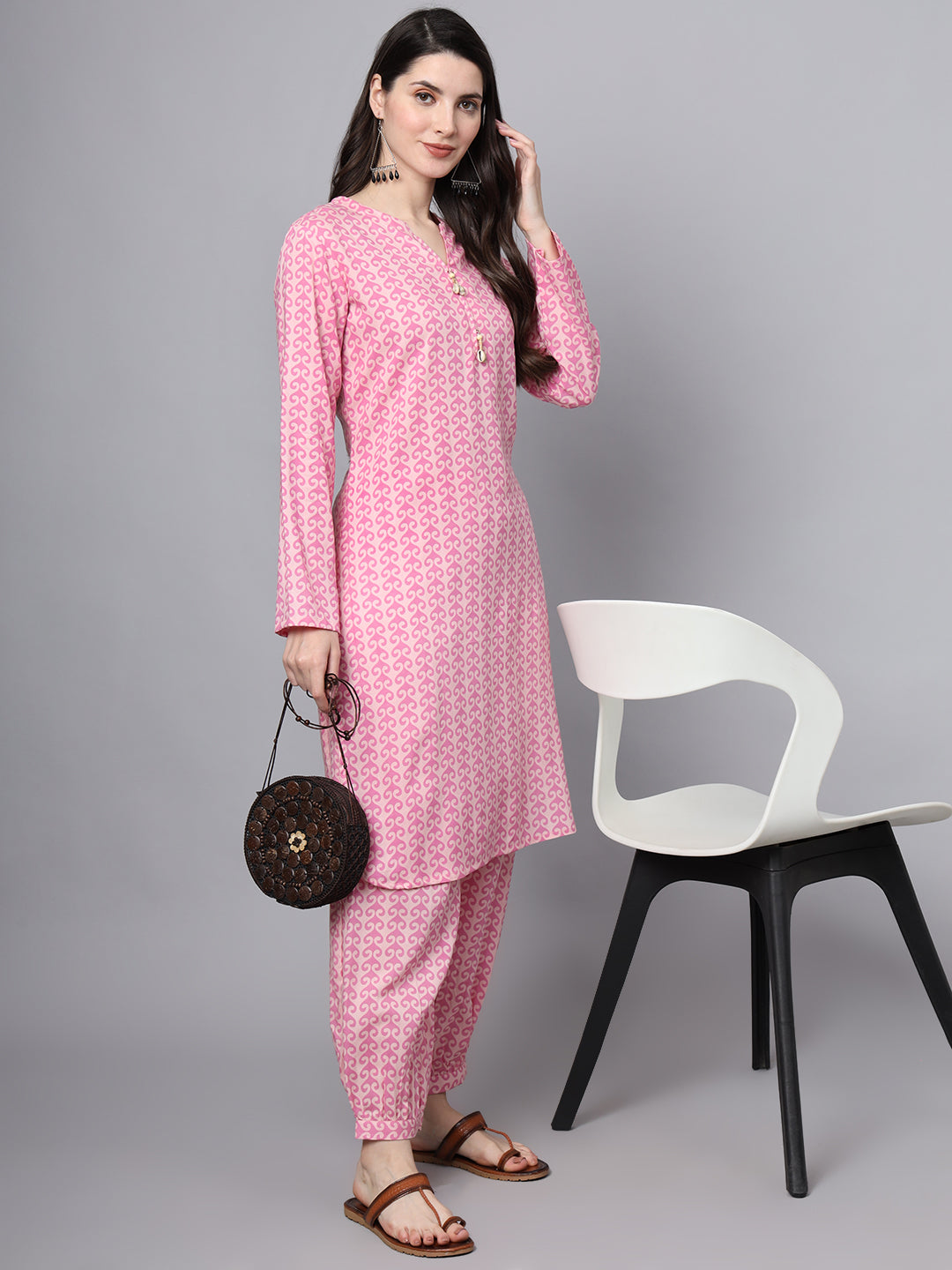 Pink-Rayon-Floral-Print-Fabric-Staright-Co-Ord-Set