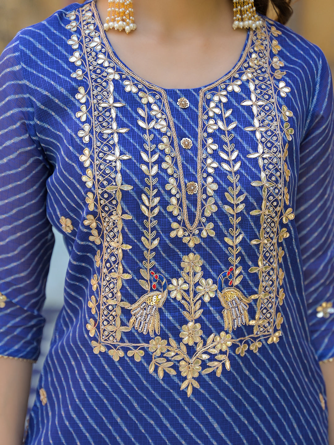 Blue-Cotton-Leheriya-3-Piece-Kurta-Set