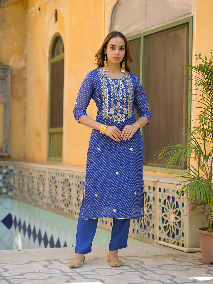 Blue-Cotton-Leheriya-3-Piece-Kurta-Set