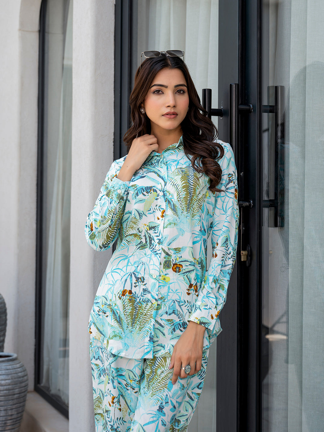 Sky-Blue-Rayon-Floral-Printed-Co-Ord-Set